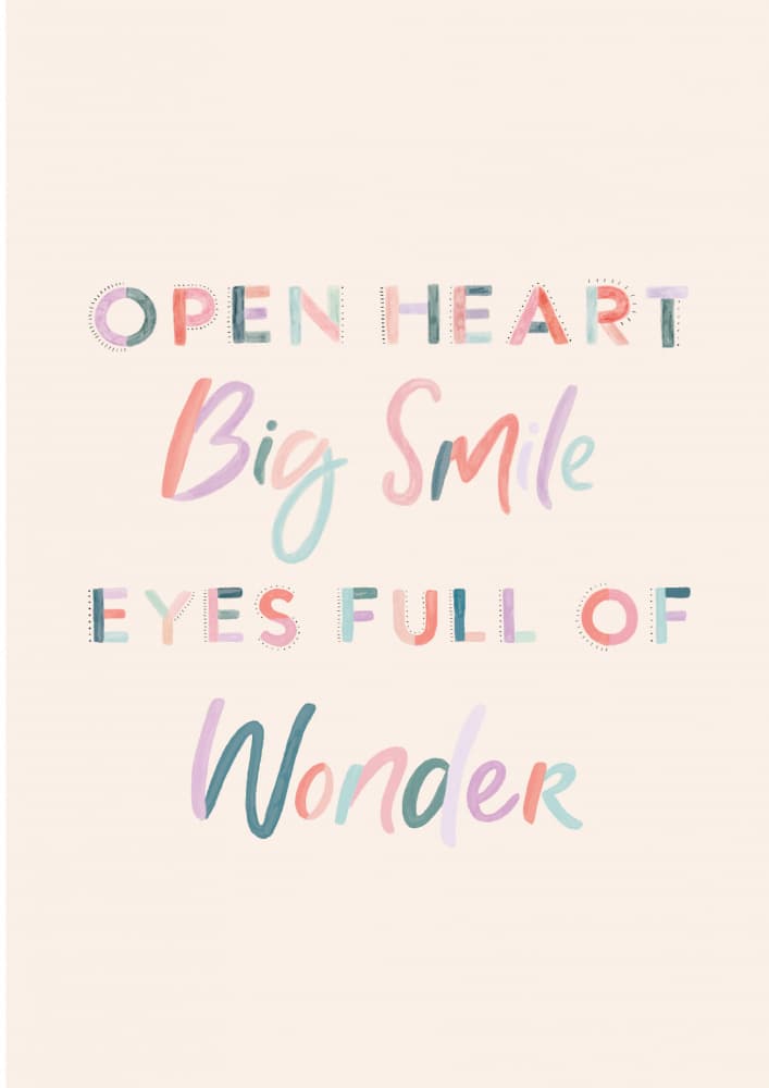 Open Heart Big Smile Quote by Aislinn Simmonds — canvas wall art
