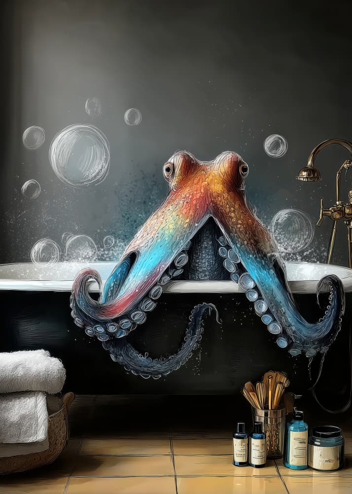 Octopus Bubble Bath by Justyna Jaszke — canvas wall art
