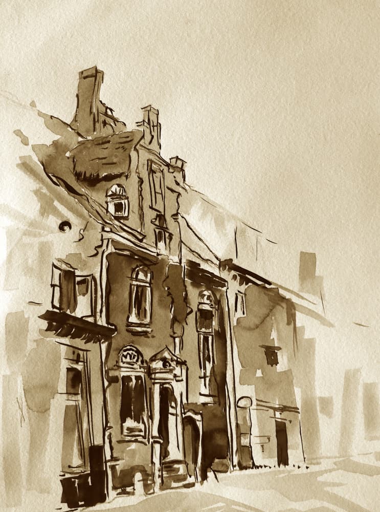 Vintage Sepia City Building by Santhosh ch — canvas wall art
