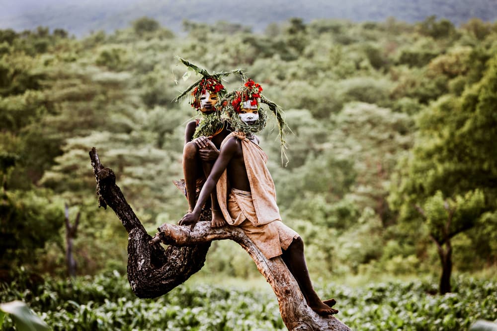 Masked Figures in Jungle by Vedran Vidak — canvas wall art
