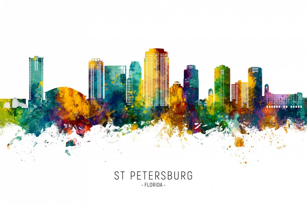 St Petersburg Watercolor Skyline by Michael Tompsett — canvas wall art