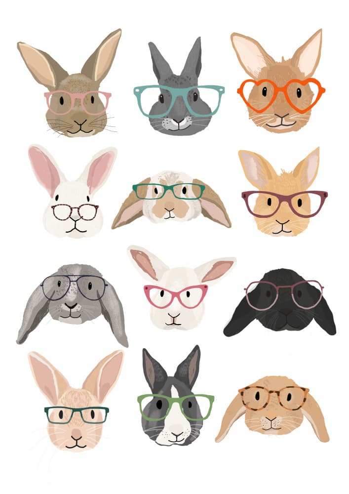 Cute Bunnies In Glasses by Hanna Melin — canvas wall art