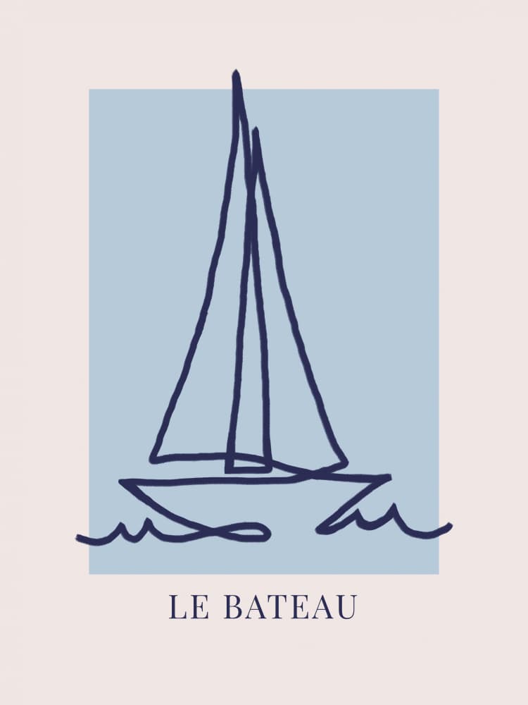 Minimalist Blue Sailboat by Caroline Gräntz — canvas wall art