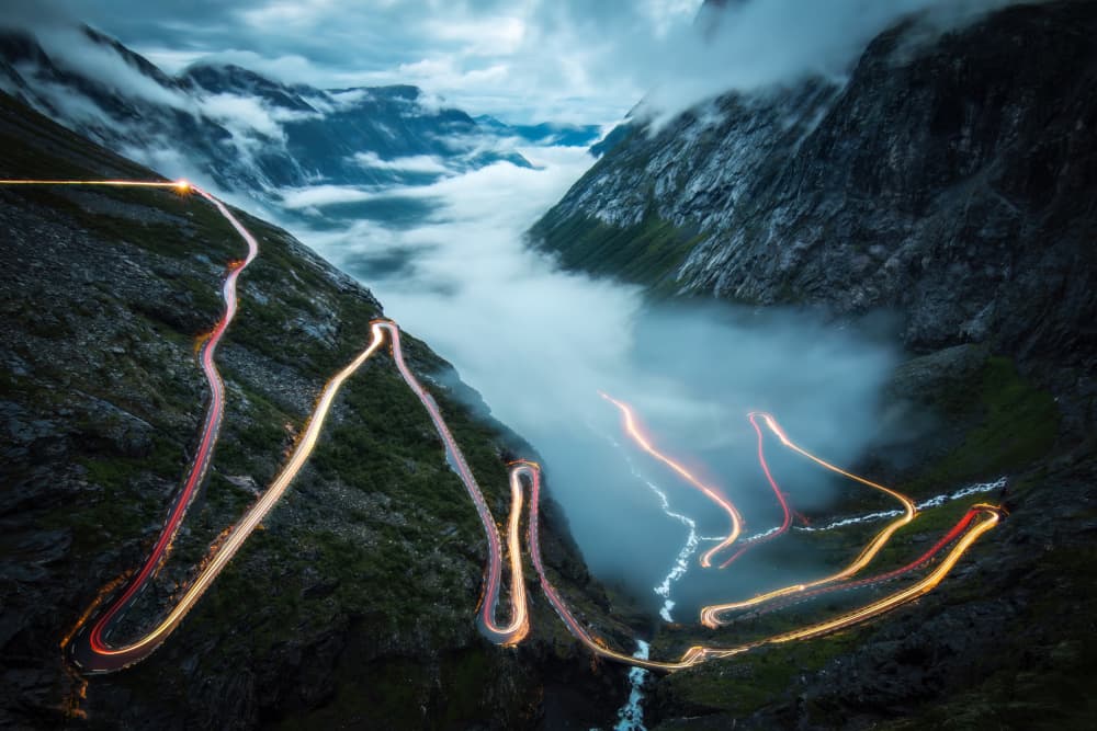 Winding Mountain Light Trails by Christoph Schaarschmidt — canvas wall art