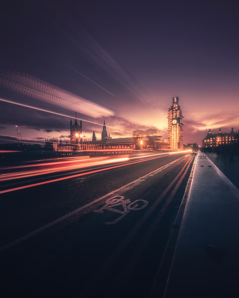 London Twilight Light Trails by David George — canvas wall art