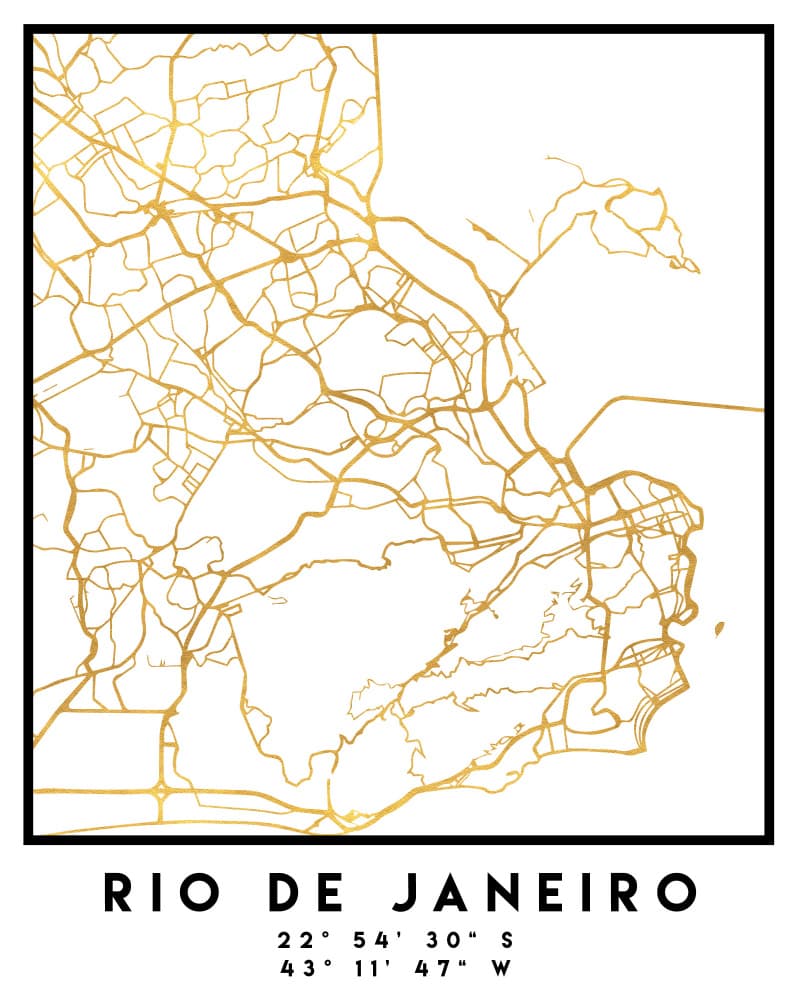 Golden Rio De Janeiro Map by Emiliano Deificus — canvas wall art