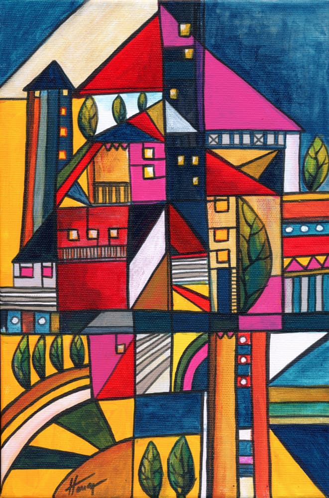 Vibrant Geometric Town by Aniko Hencz — canvas wall art