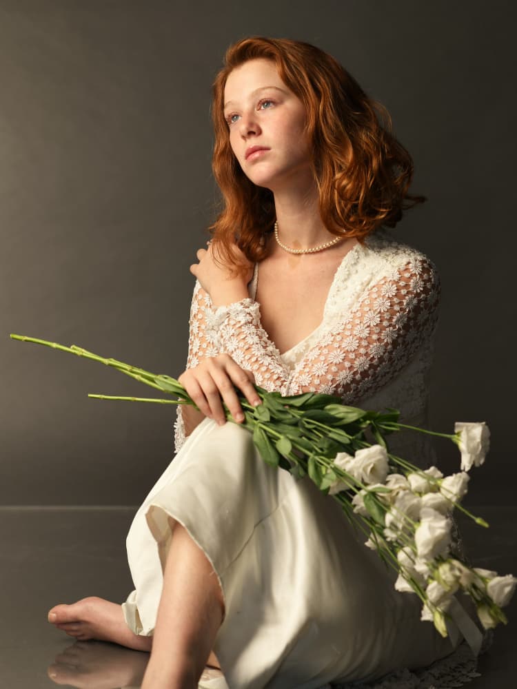 Pensive Woman with Flowers by Yoram GIL — canvas wall art