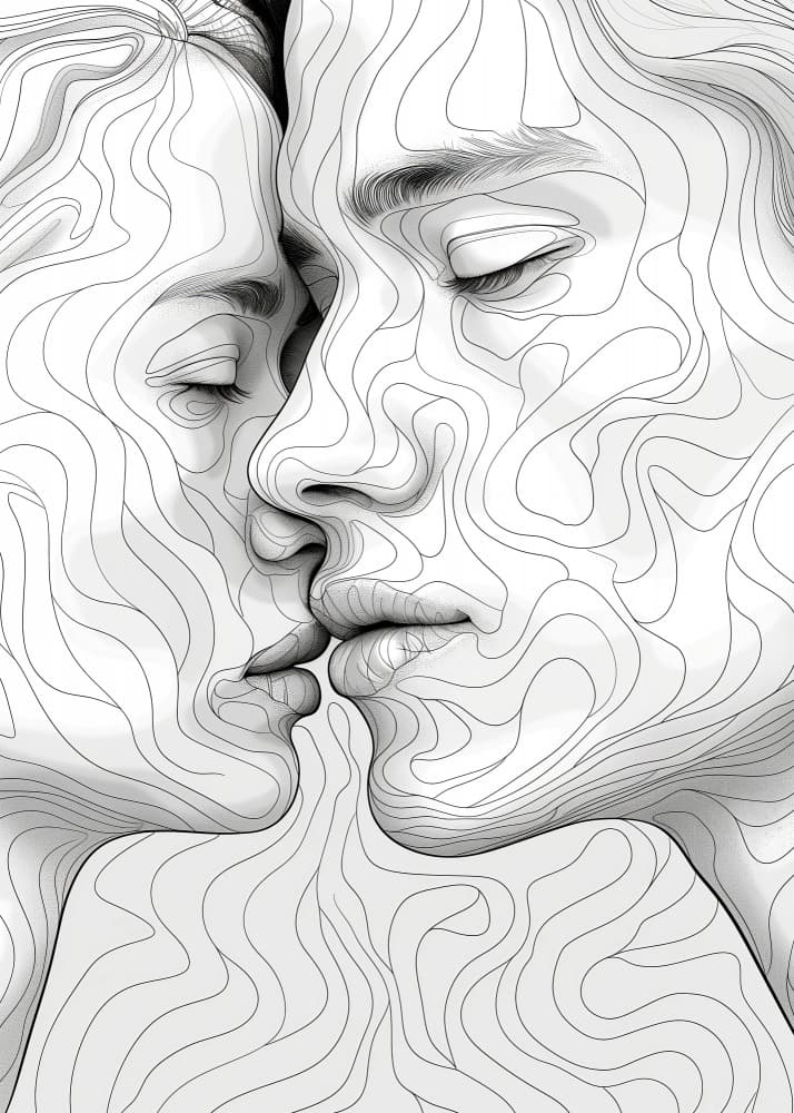Romantic Line Kiss by Justyna Jaszke — canvas wall art