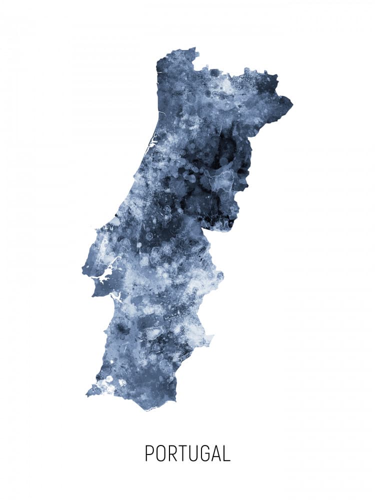 Portugal Watercolor Map by Michael Tompsett — canvas wall art