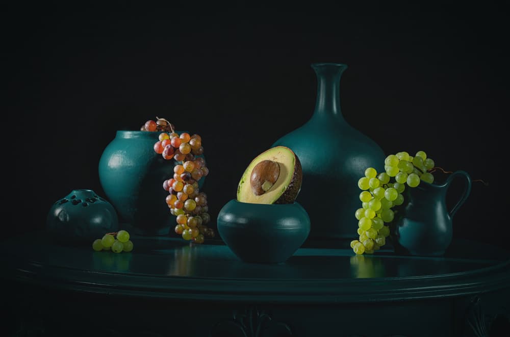 Dark Teal Still Life by Lydia Jacobs — canvas wall art