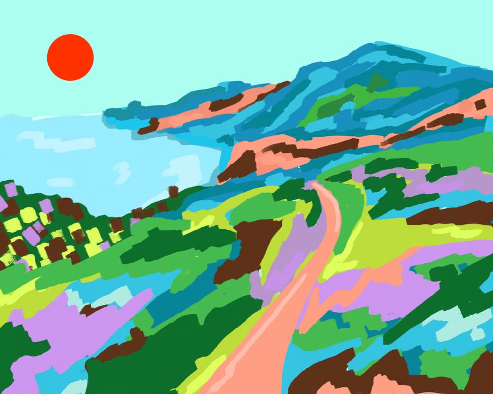 Vibrant Hillside Coast Path by Kintsugi99 — canvas wall art