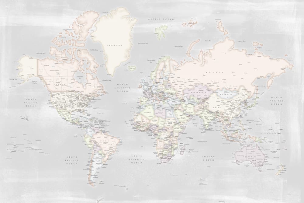 Muted Global Map by Rosana Laiz Blursbyai — canvas wall art