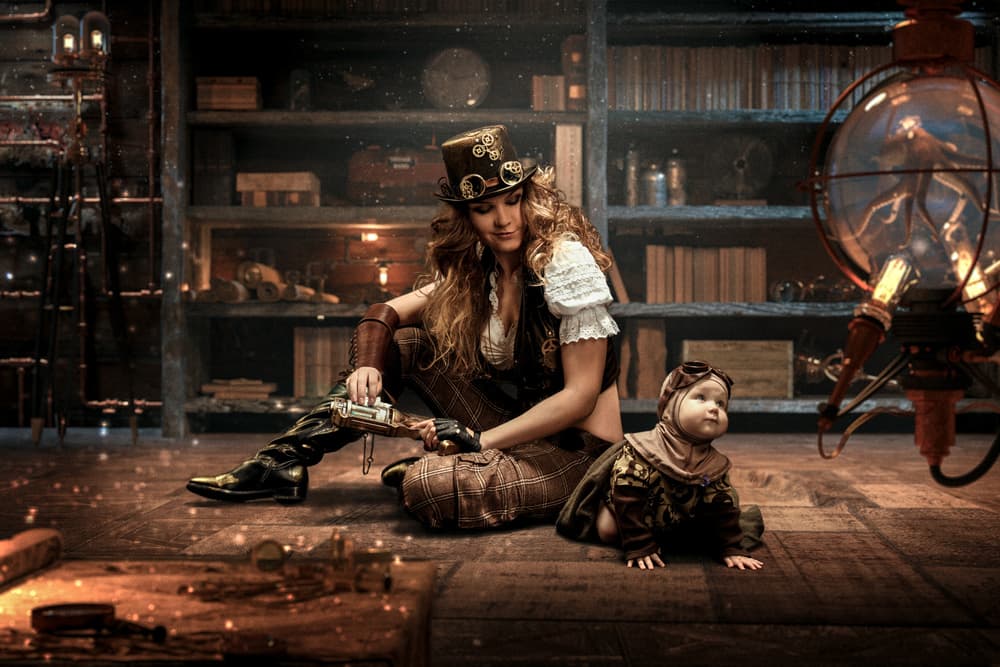 Steampunk Mother and Child by Sergey Parishkov — canvas wall art