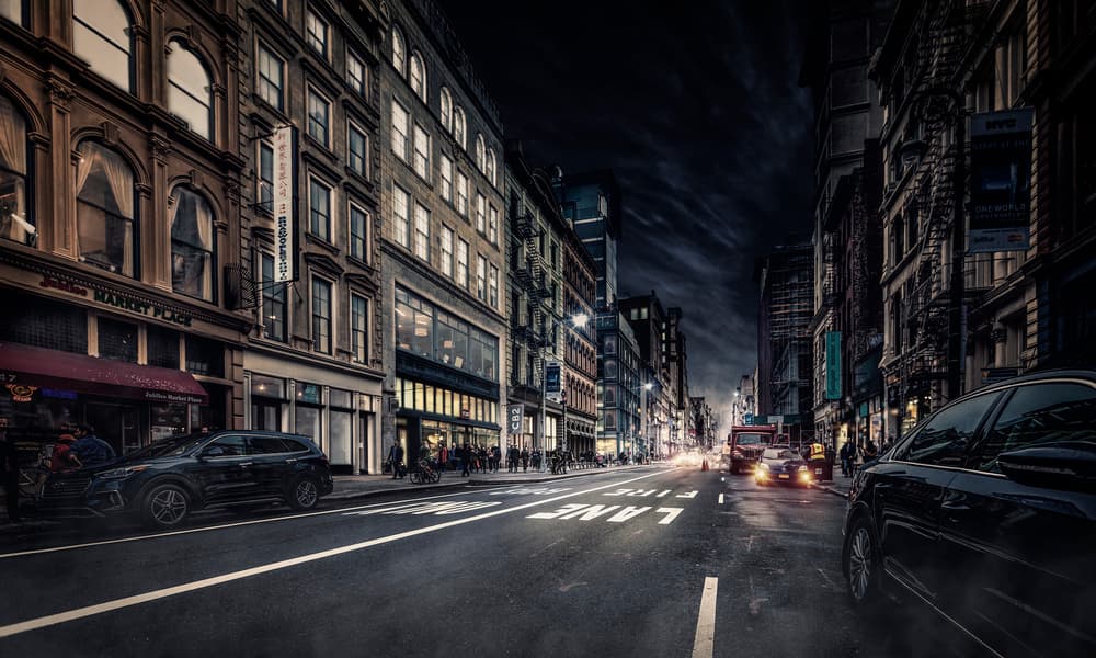 Dark City Street Evening by Jackson Carvalho — canvas wall art