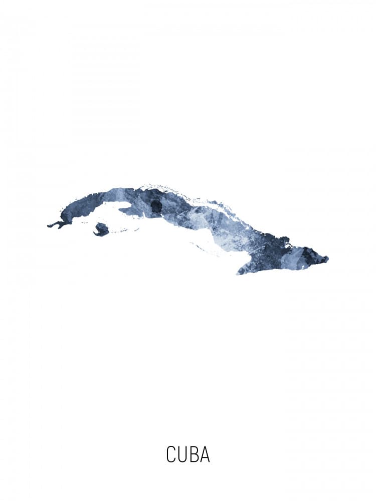 Cuba Watercolor Map by Michael Tompsett — canvas wall art