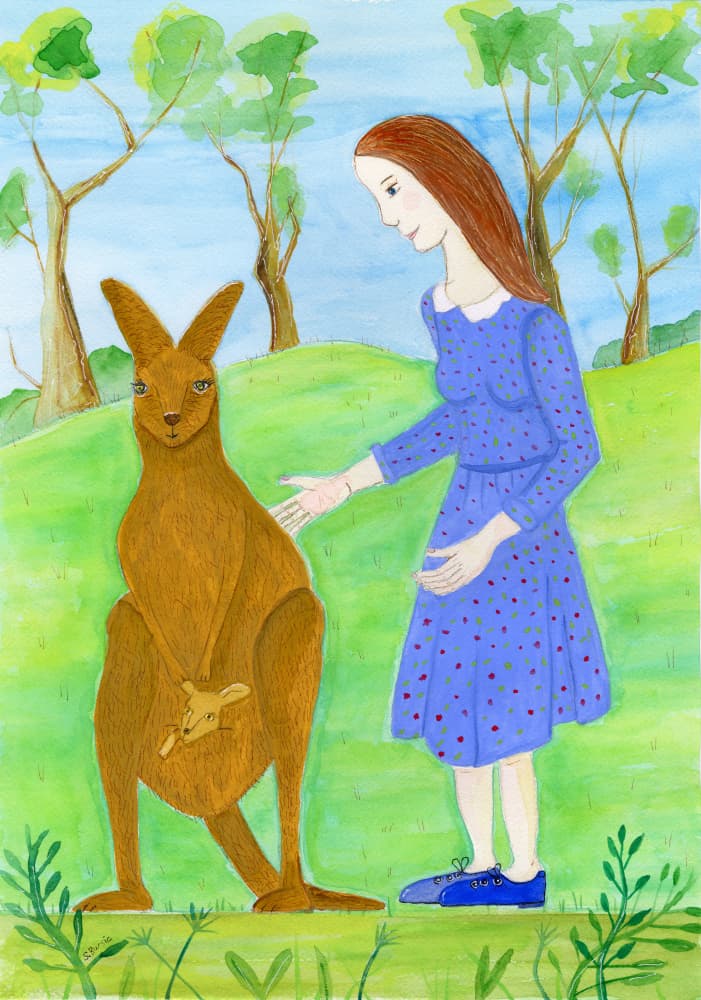 Friendly Girl Kangaroo Encounter by Sharyn Bursic — canvas wall art
