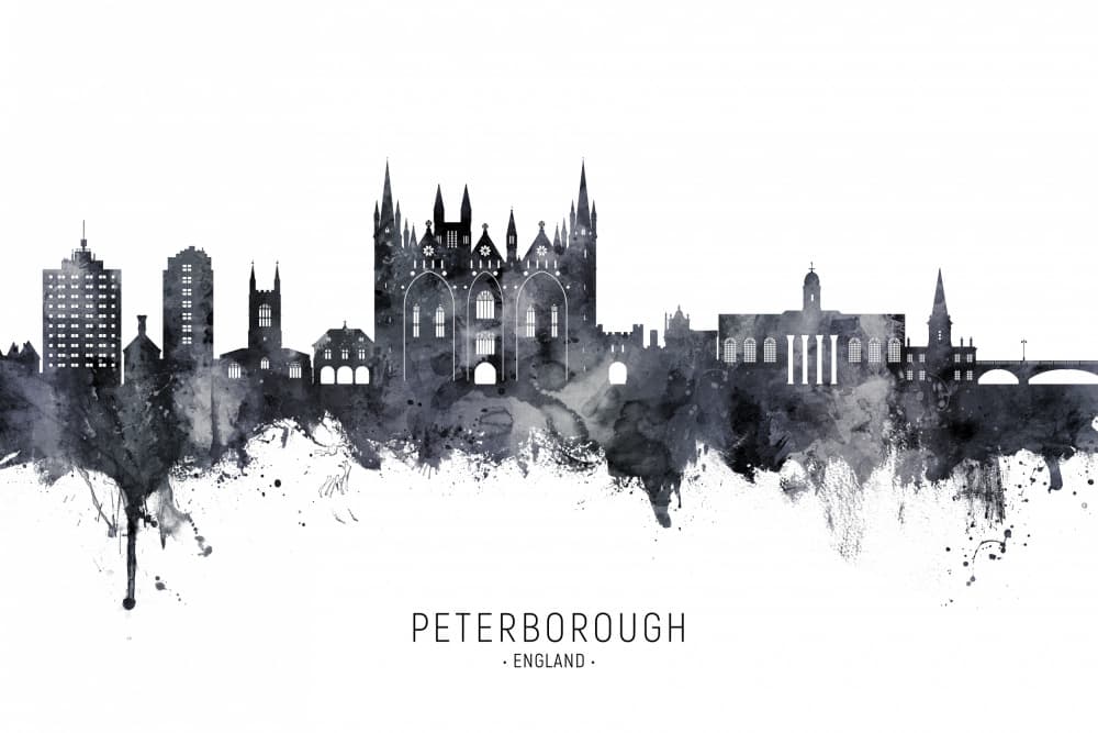 Peterborough England Skyline by Michael Tompsett — canvas wall art