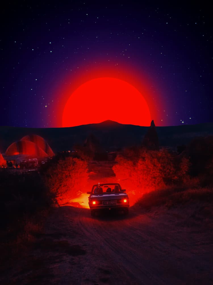 Red Sun Night Drive by Ritvik takkar — canvas wall art
