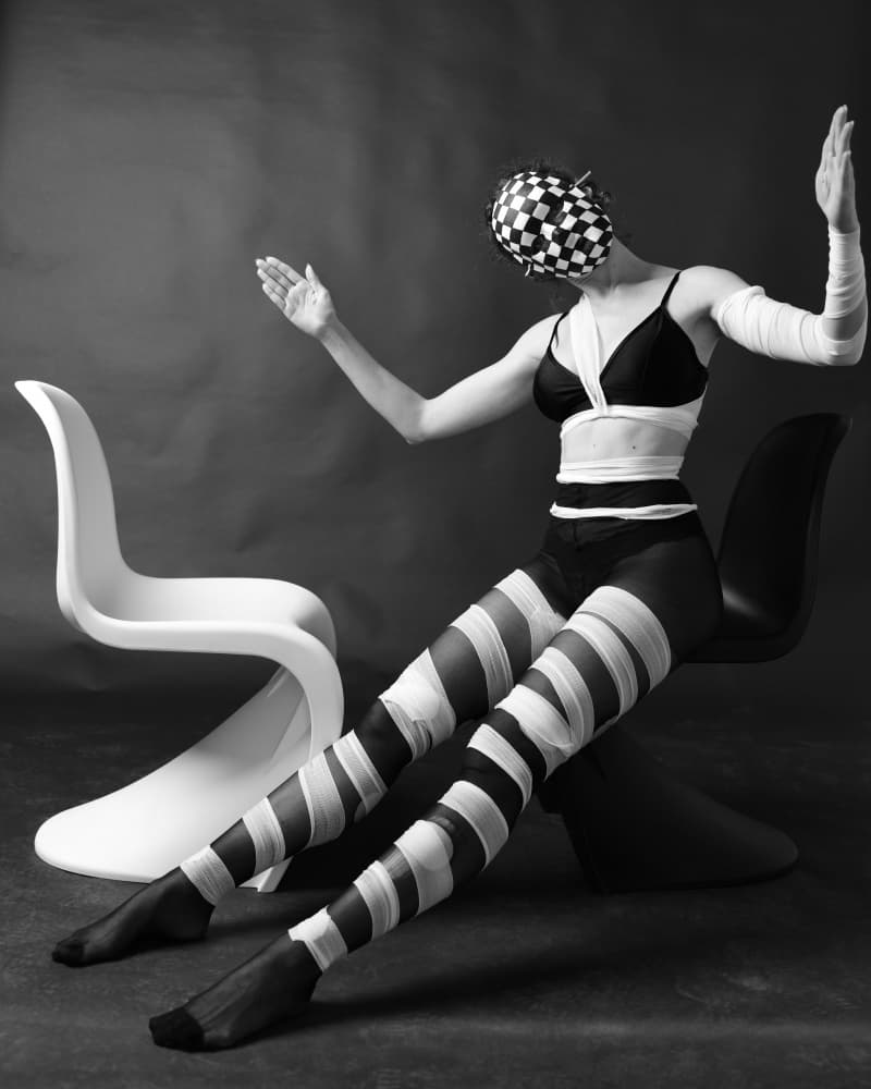 Checkered Masked Woman Pose by Yoram GIL — canvas wall art