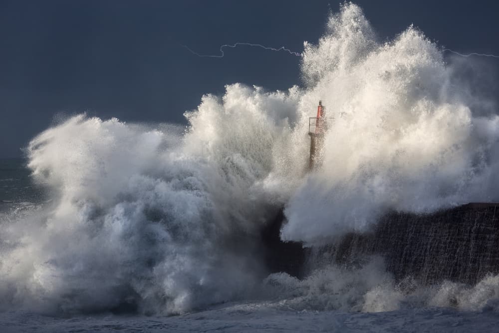 Lightning Over Crashing Waves by Cesar Alvarez Osorio — canvas wall art