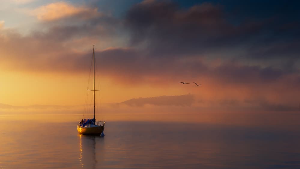 Misty Morning Sailboat by Cristiano Giani — canvas wall art
