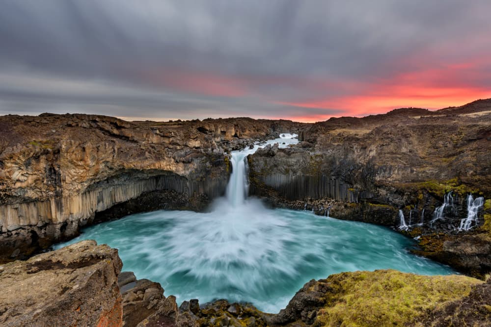 Basalt Waterfall Sunset by Alvaro Roxo — canvas wall art