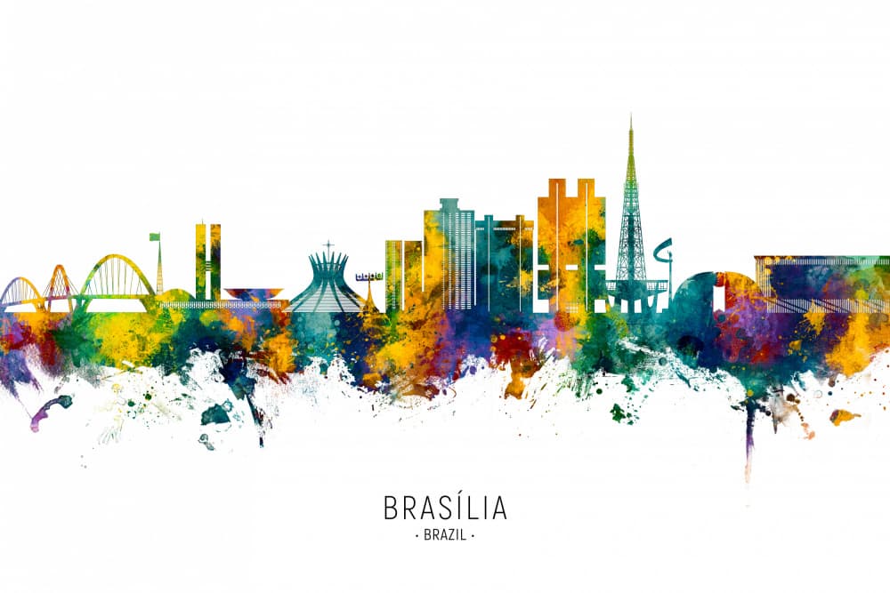 Colorful Brasília Skyline by Michael Tompsett — canvas wall art
