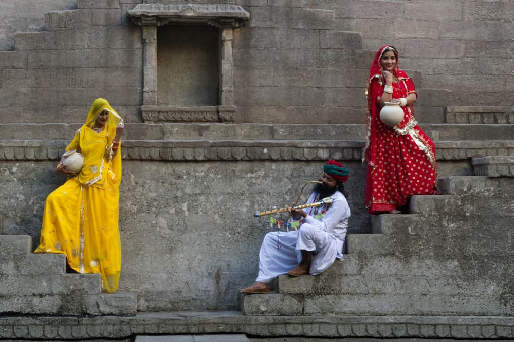Rajasthani Folk at Stepwell by SAMIR KUMAR SAMANTA — canvas wall art