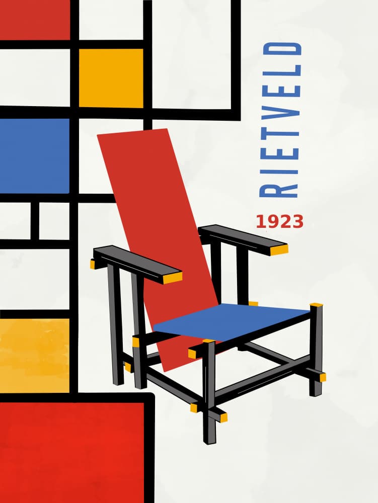 Red and Blue Geometric Chair by Sannel Larson — canvas wall art