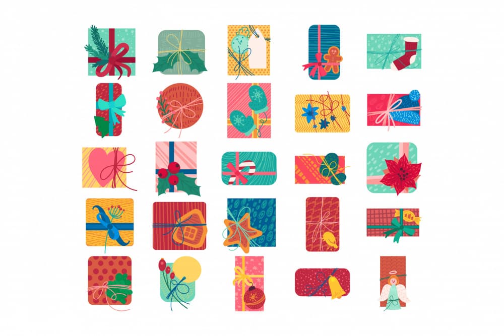 Colorful Christmas Presents by Marika Barsrsind — canvas wall art