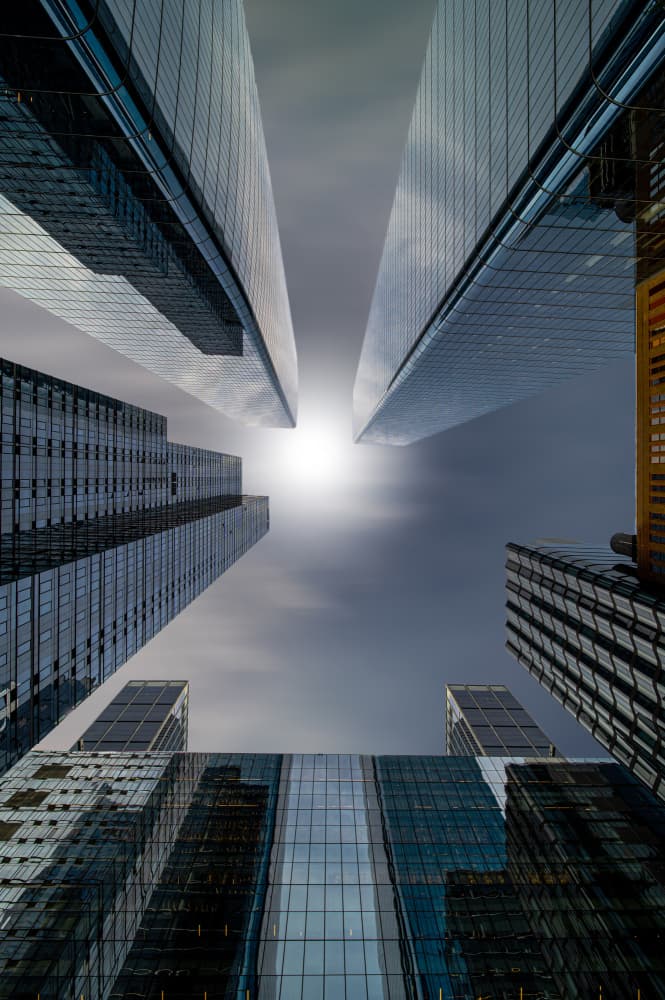Modern City Upward View by Jean Vandijck — canvas wall art