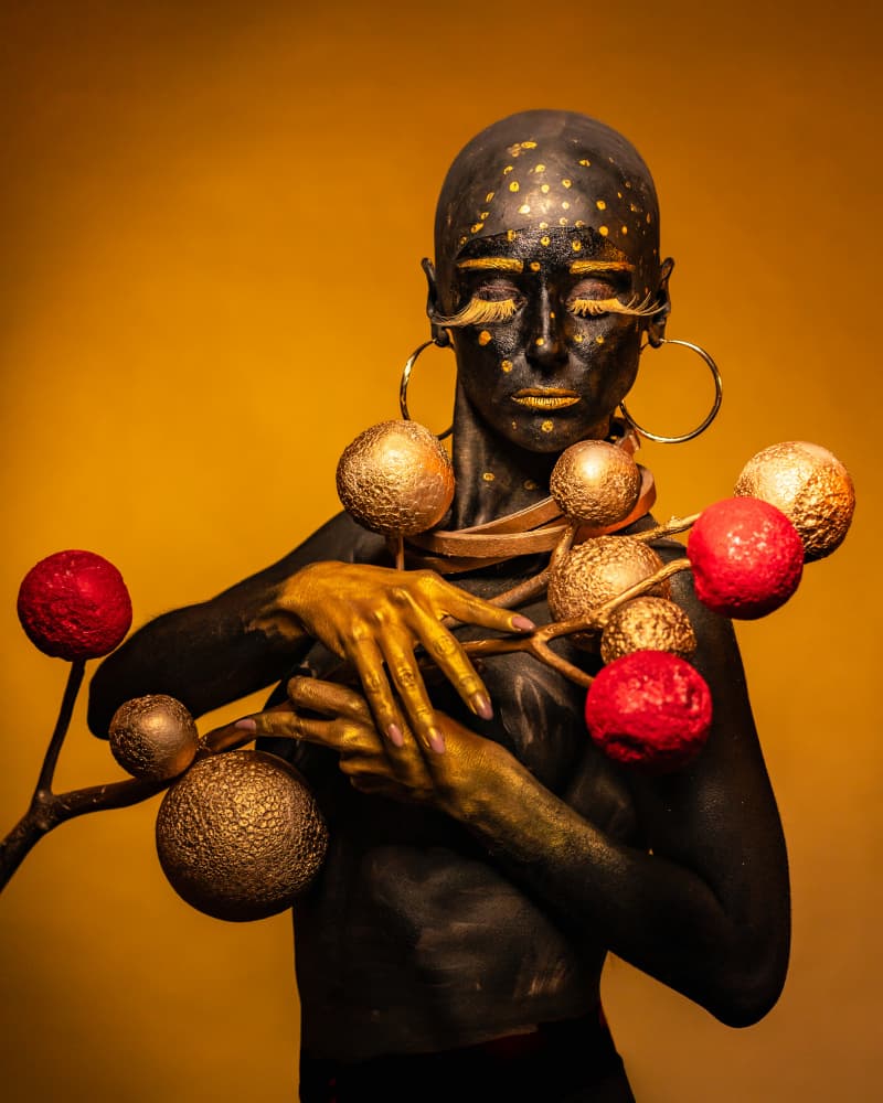 Golden Celestial Figure by Gila Koller — canvas wall art