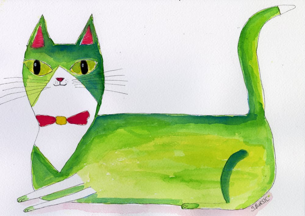 Green Bow Tie Cat by Sharyn Bursic — canvas wall art