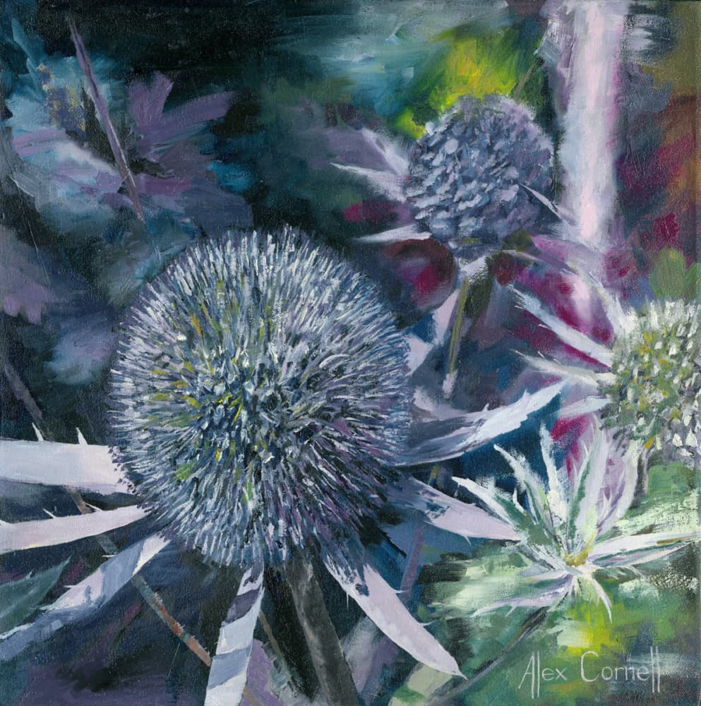 Moody Blue Thistles by Alex Cornell — canvas wall art