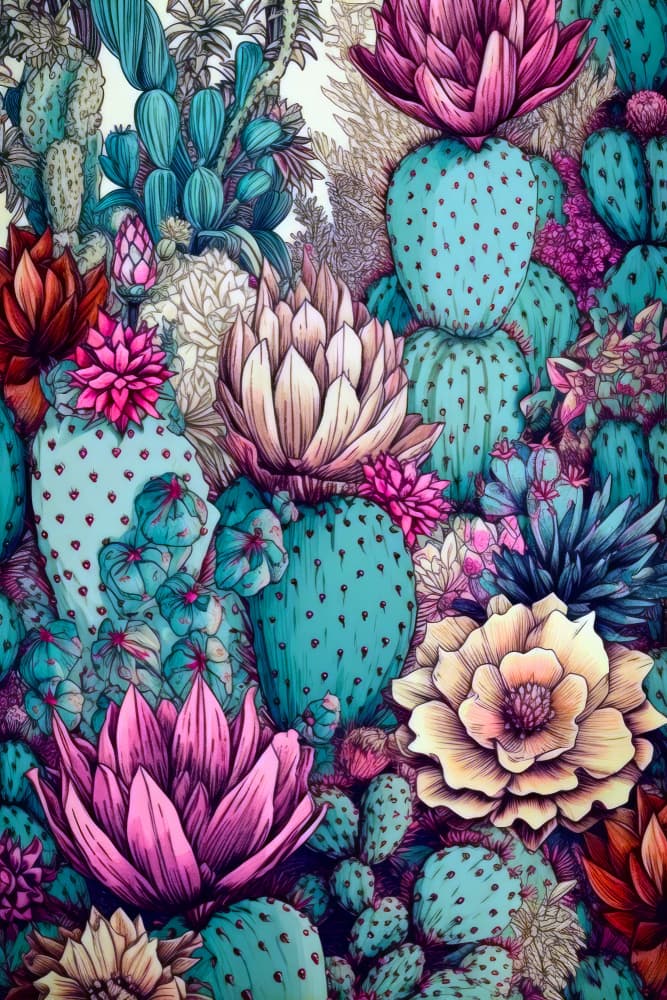 Vibrant Cactus Garden by Justyna Jaszke — canvas wall art