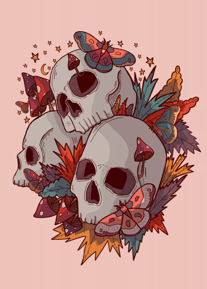 Enchanted Autumn Skulls by Stephen Wade — canvas wall art