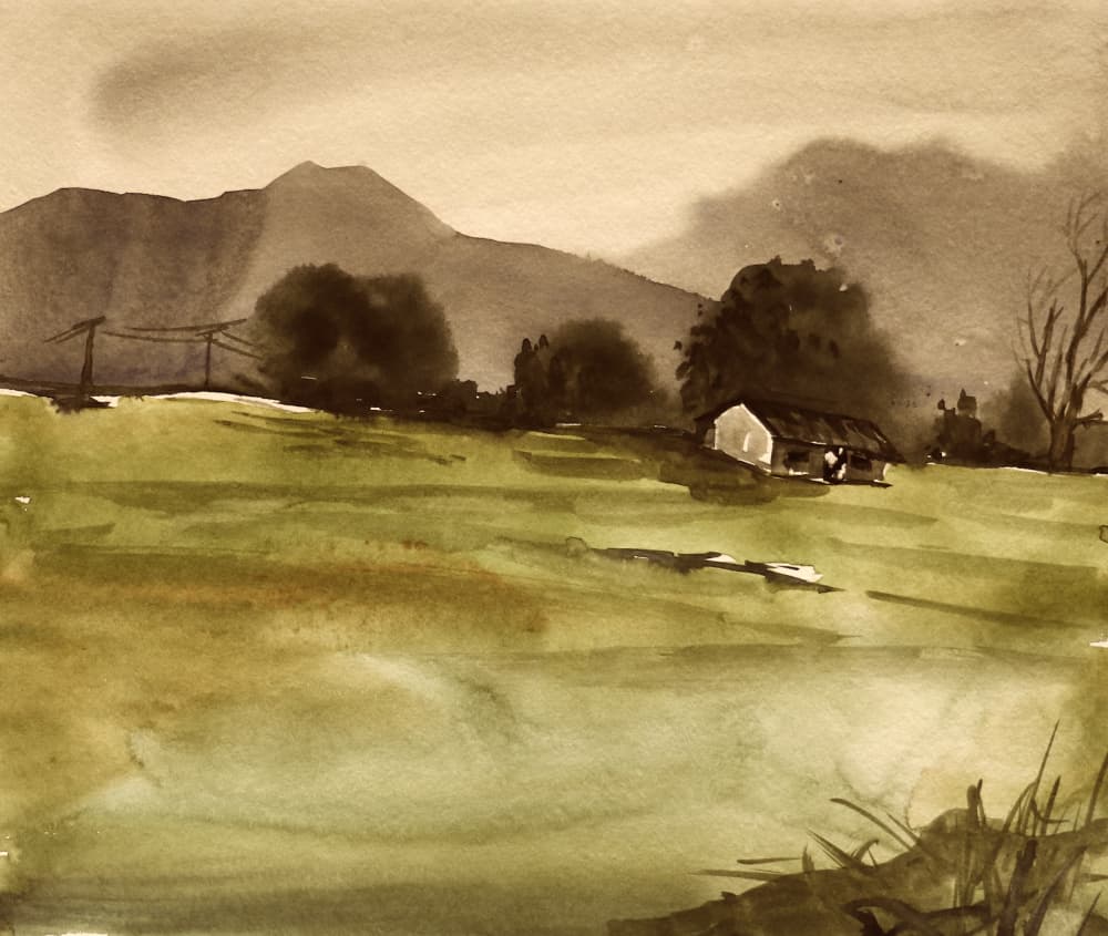 Misty Mountain Farmhouse by Santhosh ch — canvas wall art
