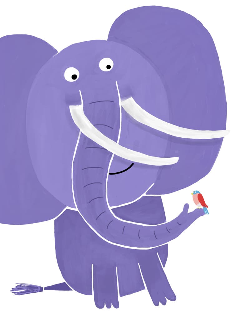 Gentle Elephant And Bird by Carla Daly — canvas wall art