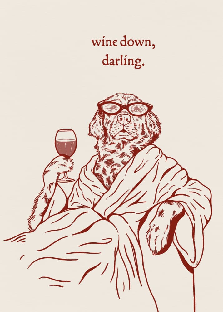 Wine Down Darling Dog by Tara Royle — canvas wall art
