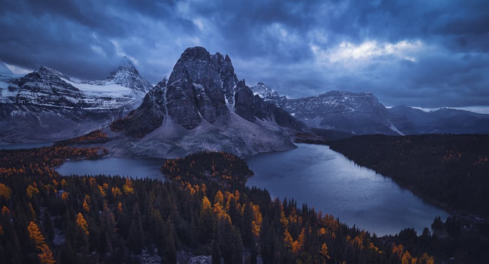 Golden Fall Mountain Lake by Michael Zheng — canvas wall art