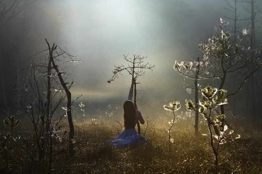 Woman In Misty Forest by Leszek Paradowski — canvas wall art
