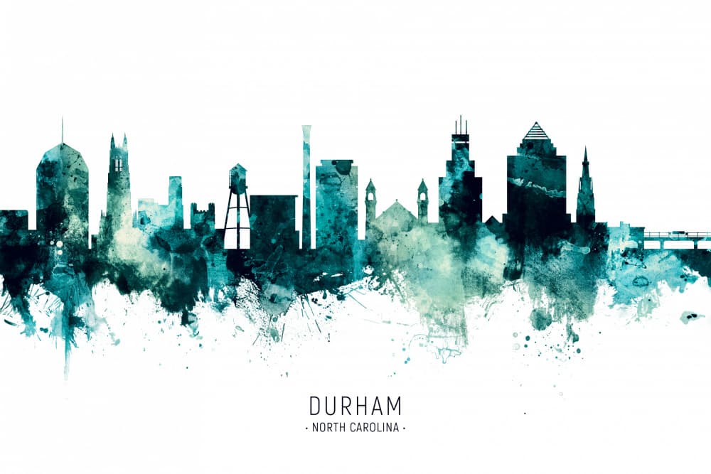 Durham Watercolor Skyline by Michael Tompsett — canvas wall art