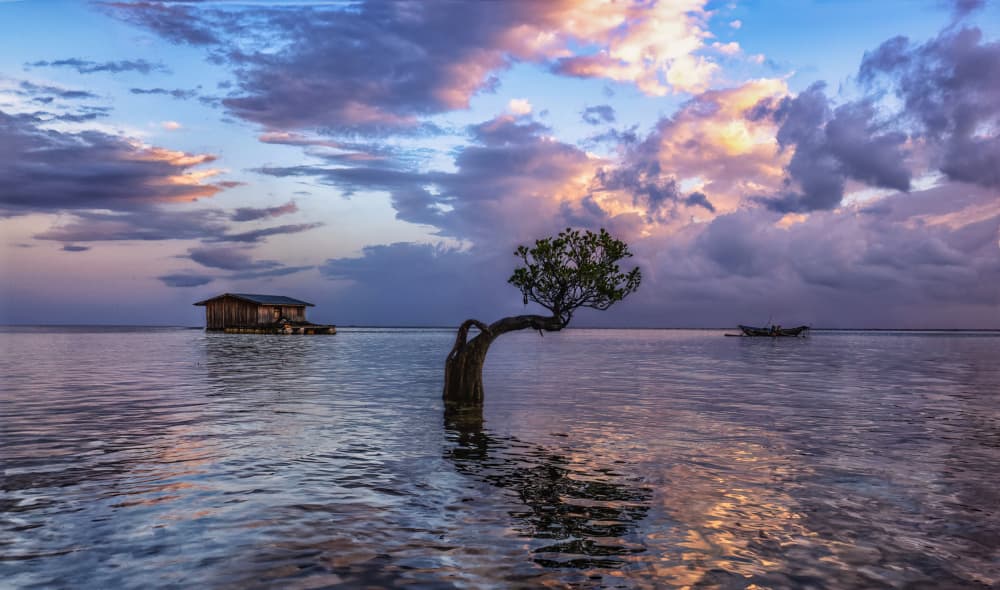 Tropical Stilt House Sunset by Jie Jin — canvas wall art