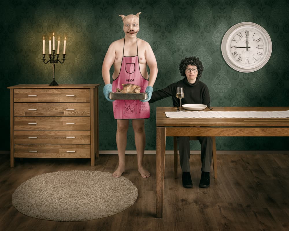 Surreal Pig Dinner by Petri Damstén — canvas wall art