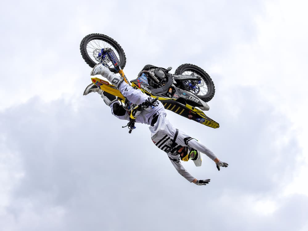 Motocross Backflip Action by Franz Baumann — canvas wall art