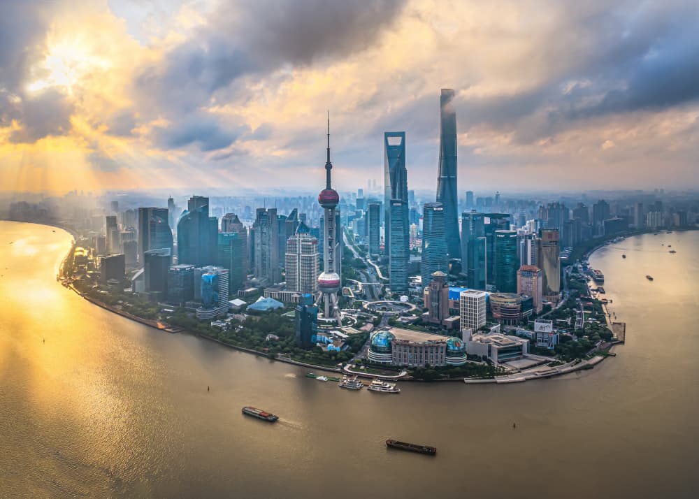 Golden Shanghai Skyline by Irene Wu — canvas wall art