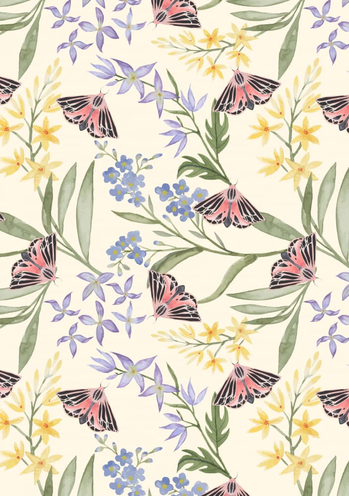 Delicate Moths and Flowers by Linda Sitniece — canvas wall art