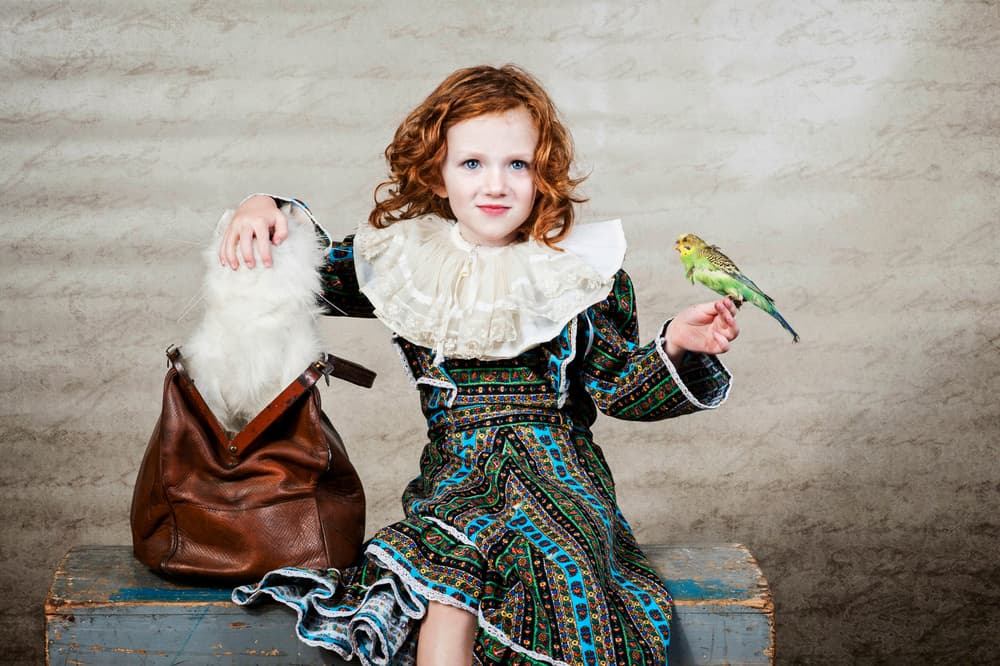 Whimsical Girl with Pets by Monika Vanhercke — canvas wall art