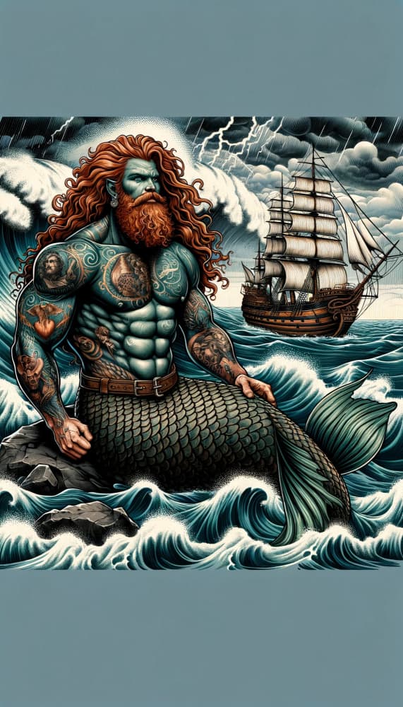 Mythical Merman Sea Storm by David Galan — canvas wall art